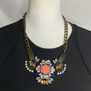 Elegant Gold, Blue & Peach Statement Necklace